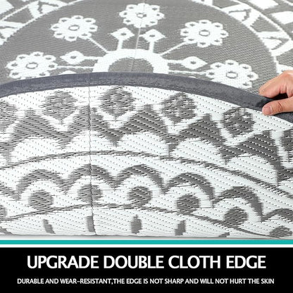 Capslpad 10Ft Round Outdoor Rug for Patios Clearance Reversible Mat Plastic Straw Patio Rugs Lightweight RV Camping Mat Circle Outside Area Rug Carpet for Balcony Deck Trailer Picnic BBQ, Grey