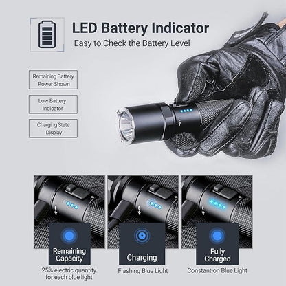 NEXTORCH P80 LED Law Enforcement Flashlight, 1600 High Lumens Rechargeable Flashlight with 5 Modes & Strobe & Ceramic Bead Broken Window for Night Duty, Outdoor Adventure, Self-Protection, Daily Use