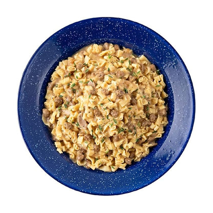 Mountain House Veggie Chorizo Breakfast Scramble 2-Servings & Beef Stroganoff with Noodles 2 Servings Freeze-Dried Backpacking & Camping Food Bundle