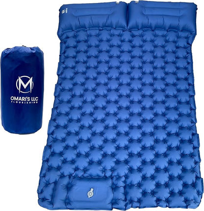 Omari’s Double Sleeping Pad for Camping, 3.6" Ultra-Thick Self Inflating Camping Pad 2 Person with Pillow Built-in Foot Pump with a Carry Bag