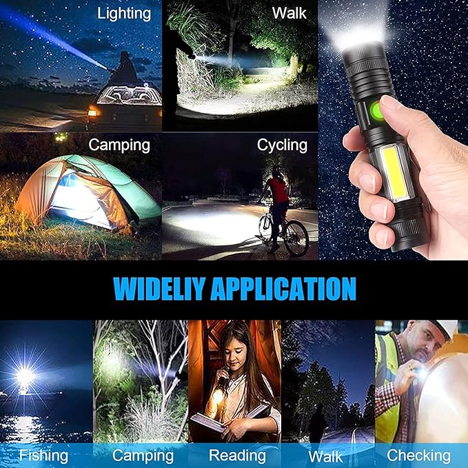 USB Rechargeable Flashlight, Magnetic LED Flashlight, 2000 Lumen Super Bright LED Tactical Flashlight with Cob Worklight,Waterproof,Zoomable Best Small LED Flashlight for Camping, Emergency Flashlight