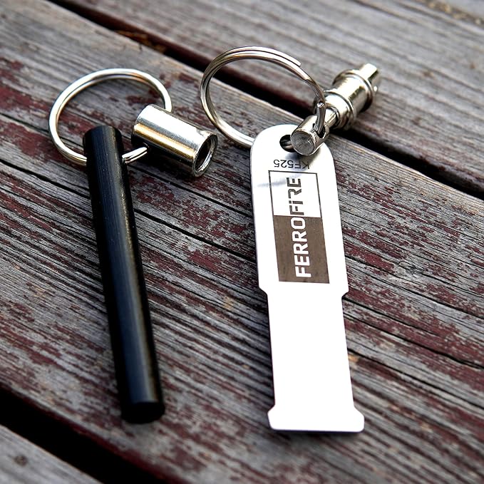 KF525 Stay Safe Keychain Fire Starter with 2.5 Inch Long Ferro Rod and Striker for Camping Emergency (Pack of 2)