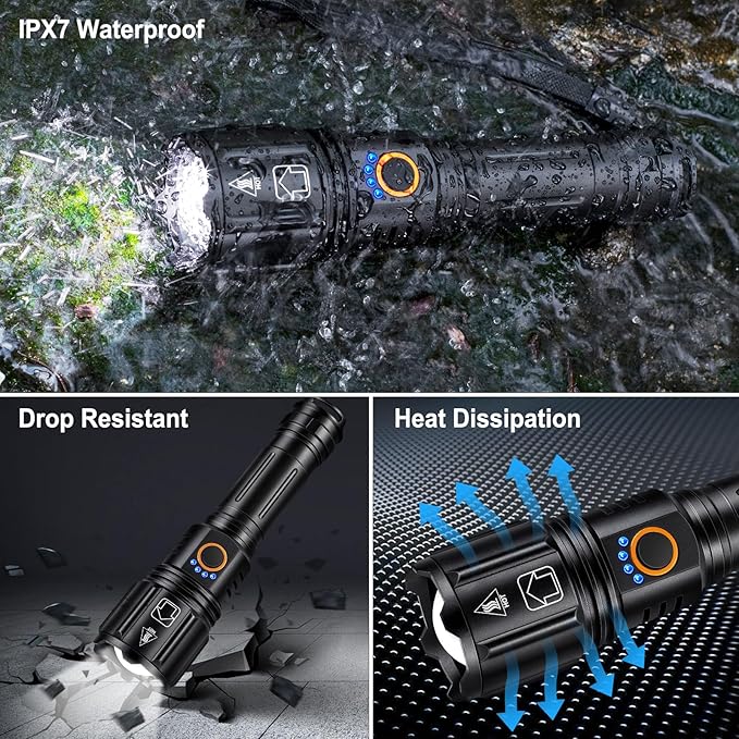 LED Flashlights High Lumens Rechargeable, 2 Pack 990,000 Lumen Super Bright Flashlights with 5 Modes, IPX7 Waterproof Powerful Handheld Flash Light for Camping Outdoor Home Emergency