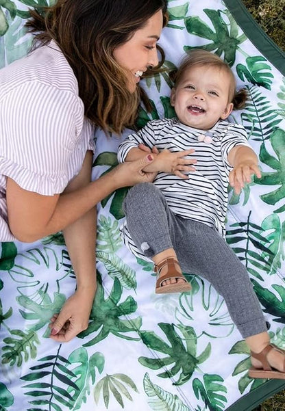 Little Unicorn Outdoor Family Picnic & Beach Blanket, Water-Resistant, Compact Fold, Large Size, 5 x 7 feet, (Tropical Leaf)