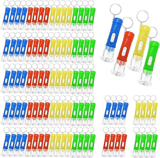 100 Pcs Mini Flashlight Keychains Bulk for Kids Assorted Colors Torch Keyring LED Bright Party Favors, Camping, Travel, Home or Office(4 Colors)