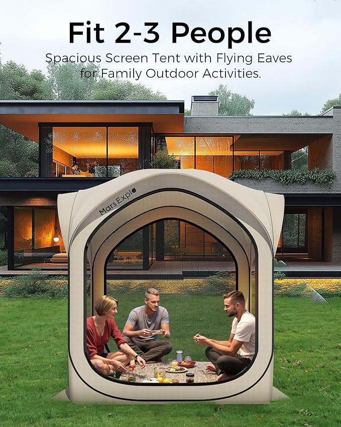6x6 FT Pop-Up Screen House Tent, Portable Instant Screen Room Canopy with Mesh Doors and Carry Bag for Patio, Backyard, Deck, Camping, and Outdoor Activities,Beige