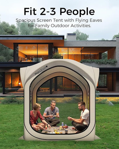 6x6 FT Pop-Up Screen House Tent, Portable Instant Screen Room Canopy with Mesh Doors and Carry Bag for Patio, Backyard, Deck, Camping, and Outdoor Activities,Beige