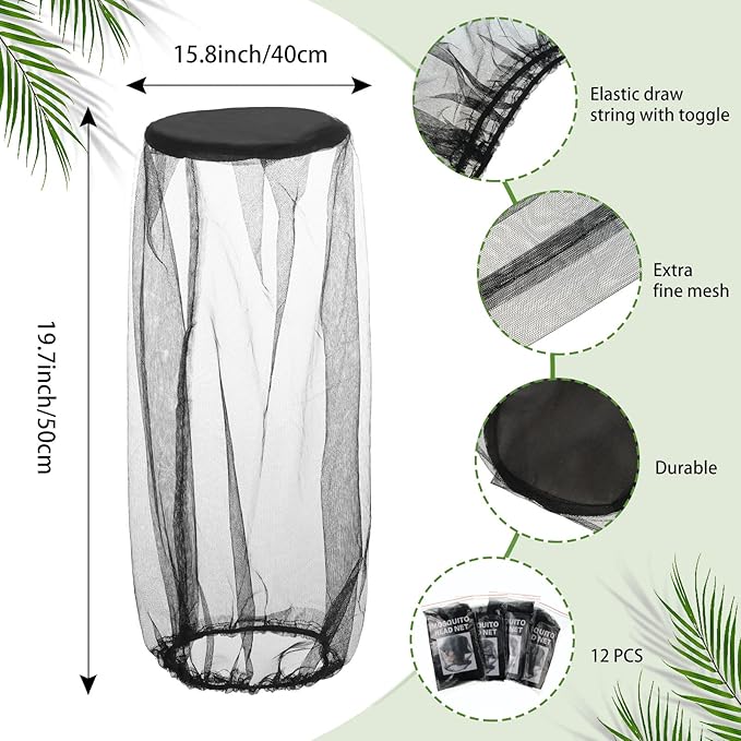 12 Pcs Mosquito Net Black Mosquito Net Face Neck Fly Netting Hood Protecting Net Cover Wearable Mosquito Face Net for Bugs Insect Mosquito Net Hat for Outdoor Hiking Camping Walking