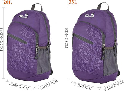 Outlander Packable Handy Lightweight Travel Hiking Backpack Daypack, Purple-L