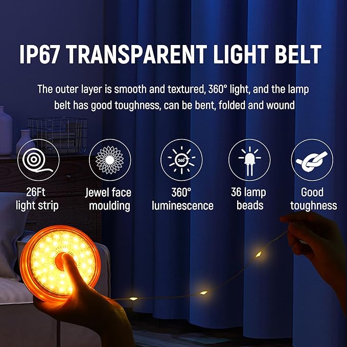 Camping String Lights, Outdoor Atmosphere Lights, 8 Lighting Modes (26 feet), Long Battery Life, Durable Waterproof, USB Charging, Suitable for Camping, Parties, potlucks, etc(Black)