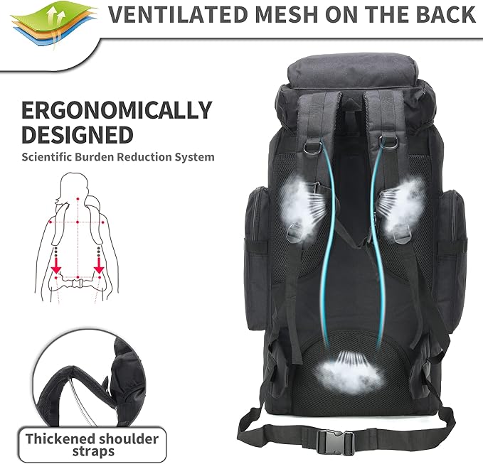70L Camping Hiking Military Tactical Backpack Outdoor Water-Repellent Adjustable Sport Bags