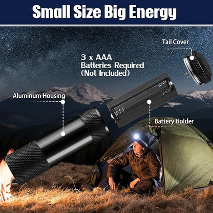 VIHOSE 32 Pcs Mini Flashlights Bulk, Bright Aluminum Handheld Flash Light with Lanyard, Small LED Flashlights for Kids Night Reading Emergency Hurricane Camping Hiking Party Favors(Black)