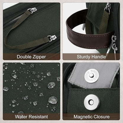 Wedama Toiletry Bag for Men, Medium Hanging Travel Toiletry Bag, Extra Electronic Organizer Bag Waterproof Shaving Bag for Toiletry with PU Handle for Travel Business Trips Swim Camping, Green+ Brown