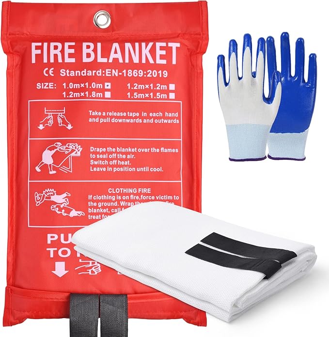 Fireproof Glass Fiber Emergency Blanket, 1 Pack Portable Fire Blanket for Home Kitchen, Grill, Office, Camping