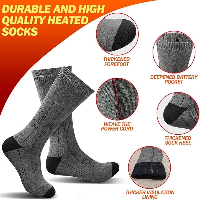 Heated Socks for Men/Women - 5V 5000mAh Battery Powered, Perfect for Outdoor Riding, Camping, Hiking, Motorcycling, and Skiing
