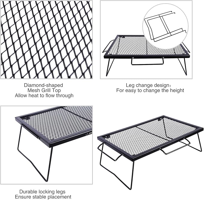 REDCAMP 2 in 1 Folding Camping Grill Grate, Folding Grill Table for Outdoor Open Flame Cooking for Camping Portable Over Fire Camp Grill