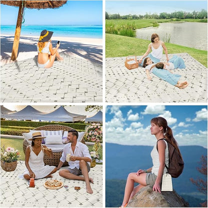 Beach Blanket Sandproof, Beach Mat Sand Free Waterproof, Large Picnic Blanket for 2-4 Adult, Lightweight Quick Drying & Compact Polyester Outdoor Blanket, Beach Essentials Must Have Accesorries