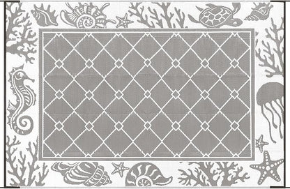 Vaukki Reversible Rugs, Plastic Straw Outdoor Doormat, Fade Resistant Plastic Outdoor Patio Mat, Lightweight Ocean Area Carpet for Patio, RV, Camping, Beach, Deck, Backyard and Picnic (Grey, 6'x9')