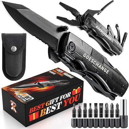 10-IN-1 Multi Tool with Pocket Knife, Screwdrivers, Pliers, Bottle Opener, Can Opener, Safety Locking, Nylon Shealth - Father's Day Gift, Gift for Him Men Husband Boyfriend, Multitool Knife
