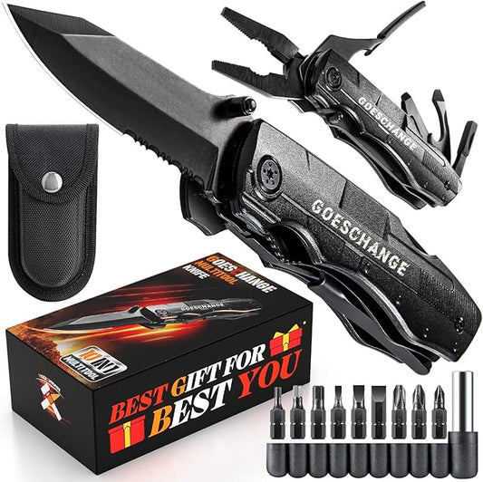 10-IN-1 Multi Tool with Pocket Knife, Screwdrivers, Pliers, Bottle Opener, Can Opener, Safety Locking, Nylon Shealth - Father's Day Gift, Gift for Him Men Husband Boyfriend, Multitool Knife