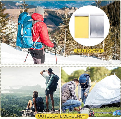 Macarrie 100 Pack Emergency Thermal Blankets Silver Foil Survival Blanket Space Blanket Survival Kit for Outdoors, Camping, Hiking, Homeless, Survival or First Aid (Gold,Silver)