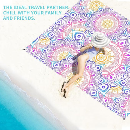 BYDOLL Beach Blanket Waterproof Sandproof 78''×110'' 1-7 Adults Oversized Lightweight Waterproof Sandproof Blanket Large Mat Beach Blanket for Beach Travel Camping Hiking Picnic
