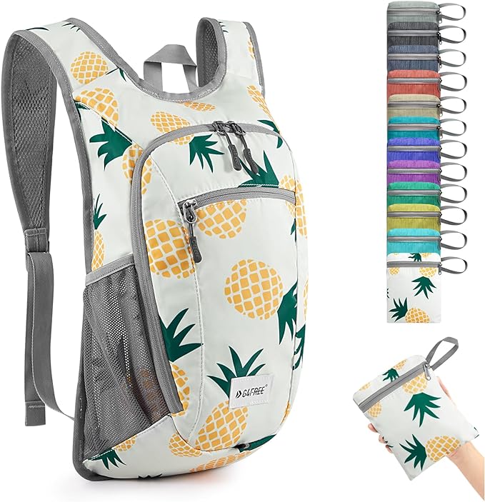 G4Free 10L/15L Hiking Backpack Lightweight Packable Hiking Daypack Small Travel Outdoor Foldable Shoulder Bag(Yellow Pineapple)