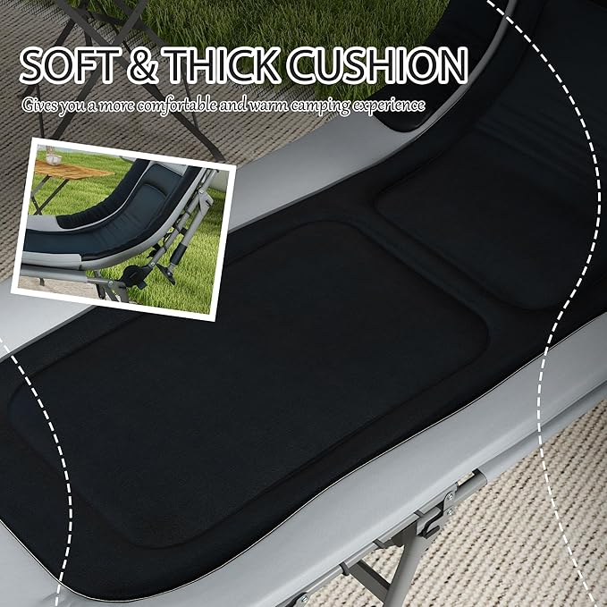 Outsunny Camping Cot for Adults, Folding Bed with Soft Padded Cushions & Headrest, 180° Adjustable Reclining Lounger, Heavy Duty and Portable with a 400 lbs. Capacity, Gray