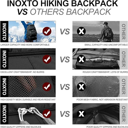 INOXTO 40L Hiking Backpack, Camping Backpack with Waterproof Rain Cover for Men, Outdoor Sport Travel Daypack for Climbing (065 Black)