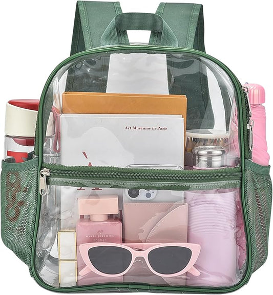 Oraben Clear Backpack for Stadium Events Clear Stadium Backpack 12x6x12 Bag (Enhanced Strap, Forest Green)