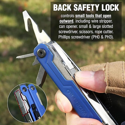 WORKPRO 18-in-1 Multi Tool Pliers, Stainless Steel EDC Multitool with Pocket Knife, 2 Safety Locks, Belt Clip and Oxford Pouch, Multipurpose Utility Multiuse Tool for Camping Outdoor Activities