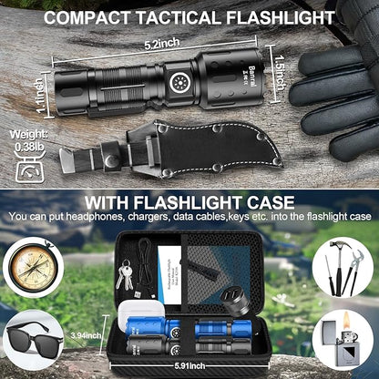 Rechargeable Flashlights 20,000 High Lumens, 1500M Long Throw Super Bright LED Small Powerful Flashlight with Memory Function, 6Modes Pocket Waterproof Flash Light for Camping,Hiking (2, Black/Blue)