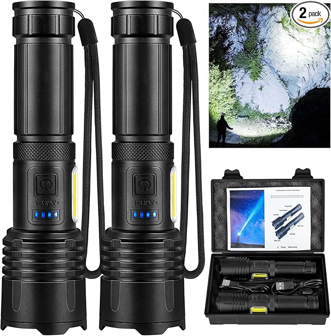 Rechargeable LED Flashlights High Lumens: 900,000 Lumens Super Bright Tactical Flashlight, 7 Modes with Cob Work Light, IPX7 Waterproof, Powerful Flash Light for Home, Gift for Men Women