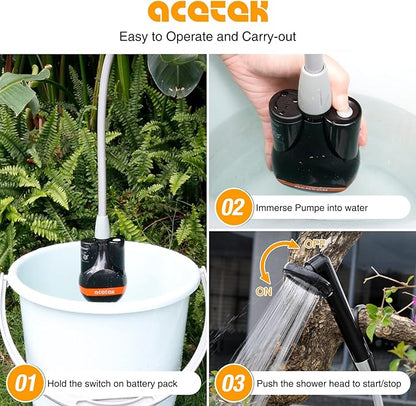 Portable Shower Camping Shower, Outdoor Camp Shower Pump Rechargeable Shower Battery Powered Handheld Shower Heads for Camping, Hiking, Beach Washing, Traveling, Pet Cleaning, Watering