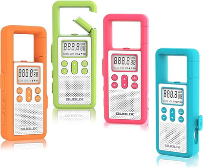 Long Range Rechargeable Walkie Talkie 4-Pack with FM/NOAA, Weather Alert, LED Flashlight, USB Rechargeable, Bright Colors, Adjustable Volume, Ideal for Camping Survival (Rose Blue Green Orange)