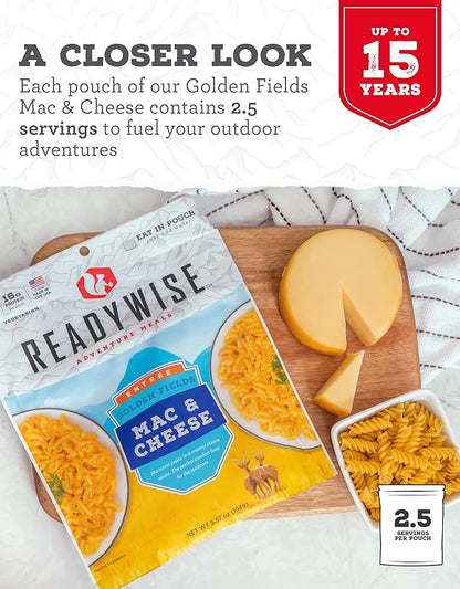 READYWISE - Adventure Meal, Mac & Cheese, 2 Servings, Pack of 1, Emergency Preparedness, Freeze Dried Food, MRE, Snack Pack or Emergency Food, Backpacking, Camping, Hiking, and, Survival Food