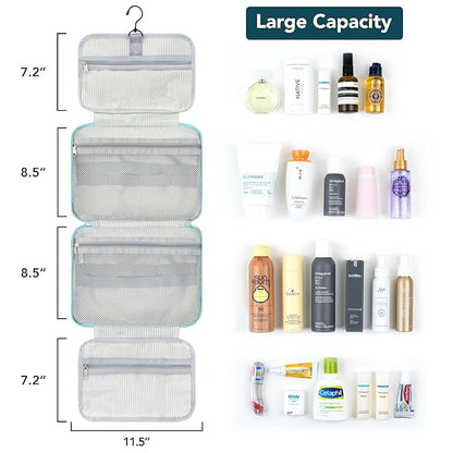 PAVILIA Hanging Toiletry Bag Travel Bag Women Men, Foldable Cosmetic Organizer, Roll up Makeup Bag, Water Resistant Accessories Toiletries, Large Travel Essentials Kit (Teal Chevron)