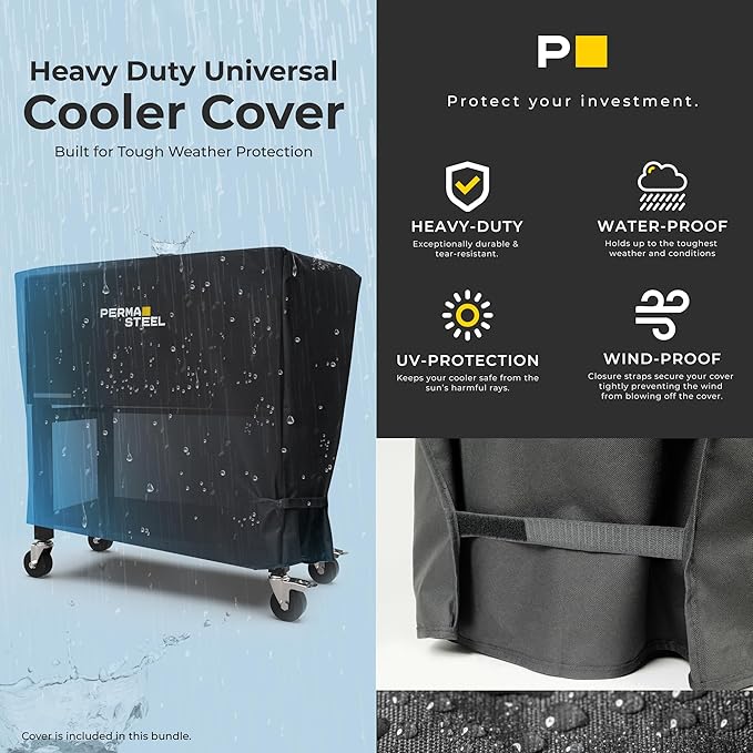 Permasteel Party Cooler with Removable Basin, Spacious 80-Qt Capacity, Rolling Ice Chest for Indoor and Outdoor Entertainment Black + Bonus Cover