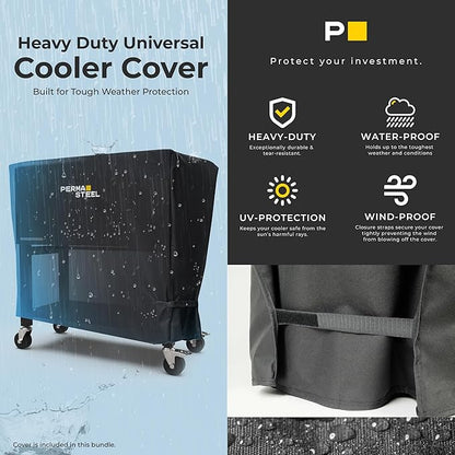 Permasteel Party Cooler with Removable Basin, Spacious 80-Qt Capacity, Rolling Ice Chest for Indoor and Outdoor Entertainment Black + Bonus Cover