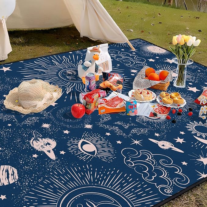 Goth Sun and Moon Picnic Blanket Waterproof Foldable Extra Large Picnic Mat Beach Blanket 60"x80" for Camping Beach Hiking Patio Party Decor Gifts
