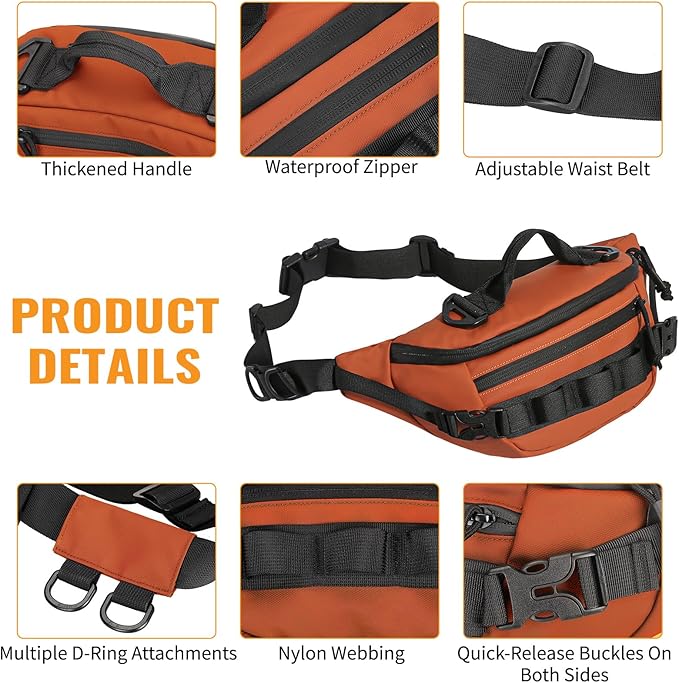 CamGo Tactical Fanny Pack for Men Women Military Waist Bag Molle Utility Hip Belt Pouch Crossbody Bags Bumbag for Cycling Hiking Walking Fishing Orange