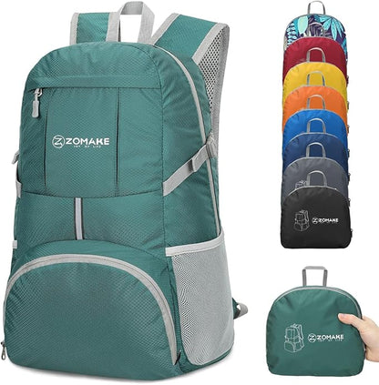 ZOMAKE Lightweight Packable Backpack 35L - Light Foldable Backpacks Water Resistant Collapsible Hiking Backpack - Compact Folding Day Pack for Travel Camping(Dark Green)