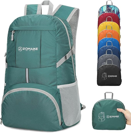 ZOMAKE Lightweight Packable Backpack 35L - Light Foldable Backpacks Water Resistant Collapsible Hiking Backpack - Compact Folding Day Pack for Travel Camping(Dark Green)