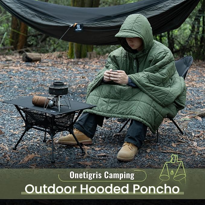 OneTigris Camping Blanket Honcho Poncho with 3M Thinsulate Insulation,Wearable Sleeping Bag Poncho for Camping Large Ultralight Water-Resisitant Warm Wearable Blanket for Outdoor Camping,Hiking