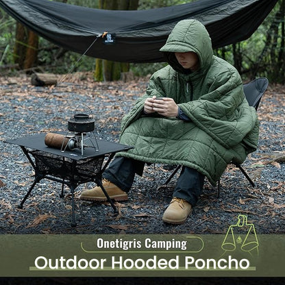 OneTigris Camping Blanket Honcho Poncho with 3M Thinsulate Insulation,Wearable Sleeping Bag Poncho for Camping Large Ultralight Water-Resisitant Warm Wearable Blanket for Outdoor Camping,Hiking