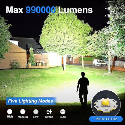 Flashlights High Lumens Rechargeable, 990000 Lumens Super Bright Flash Light High Powered Tactical Flashlight, 5 Modes IPX6 Waterproof, LED Powerful Flashlights for Emergency Camping
