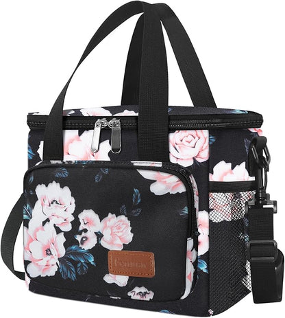 Femuar Lunch Bags for Women/Men, Insulated Lunch Bag for Work Office - Lunch Cooler Bag Leakproof Lunch Box with Adjustable Shoulder Strap - Pink flower