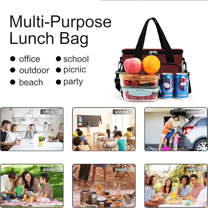 Femuar Lunch Bags for Women/Men, Insulated Lunch Bag for Work Office Picnic - Lunch Cooler Bag Leakproof Lunch Box with Adjustable Shoulder Strap - Red