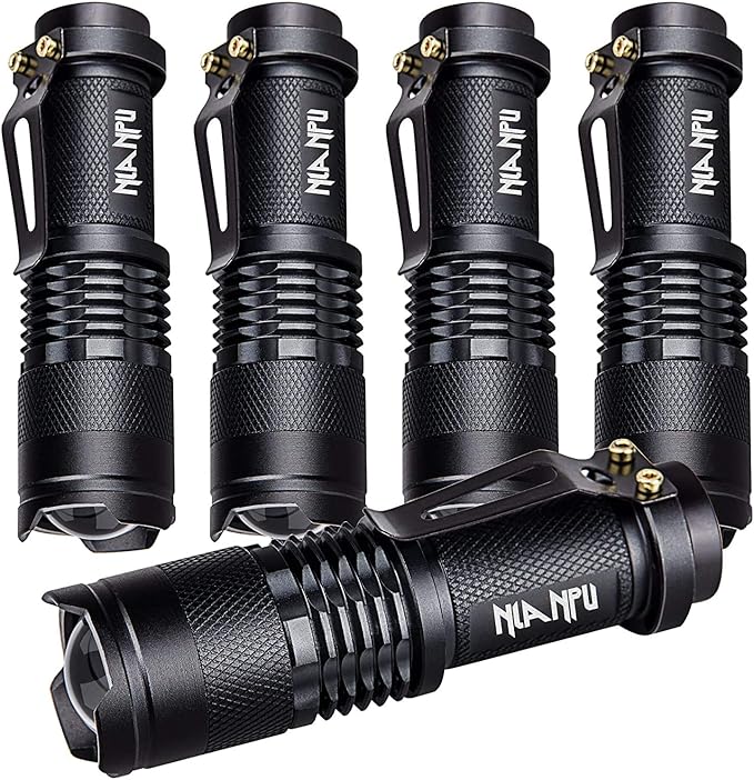 5 Pack SK-68 3 Modes Handheld Mini Cree Q5 LED Flashlight Torch Tactical Lamp 7w 300lm Adjustable Focus Zoomable Light
