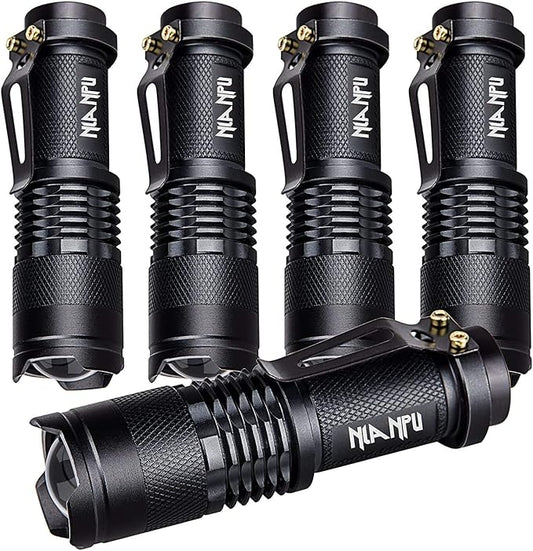 5 Pack SK-68 3 Modes Handheld Mini Cree Q5 LED Flashlight Torch Tactical Lamp 7w 300lm Adjustable Focus Zoomable Light